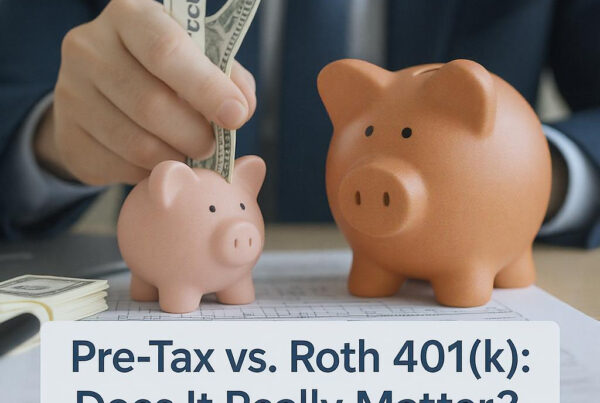 Comparison chart showing Pre-Tax vs. Roth 401(k) contributions, investment growth, taxes, and after-tax retirement value assuming equal tax rates and returns